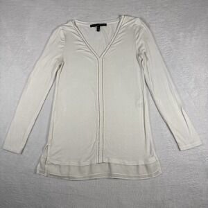 White House Black Market XXS White 3/4 Sleeve Blouse Silver Beaded Neckline